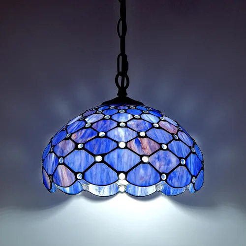 Miniatura 19 de Lámpara Colgante de Vidrio Emplomado Estilo Tiffany con Enchufe, 12" de Ancho Diseño de Glicinia Lámpara Colgante, Cadena de 60 Pulgadas Cable de 15
