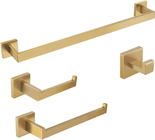 BAGNOLUX Barra de toalla dorada, juego de 4 piezas para baño, juego de soportes de toalla de baño de acero inoxidable SUS304, juego de soporte de