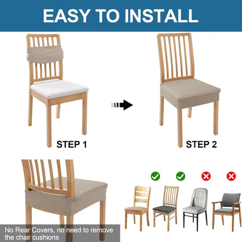 Miniatura 5 de Smiry Juego de 4 fundas de asiento impermeables para sillas de comedor, tela jacquard elástica, extraíble y lavable, fundas protectoras de asiento
