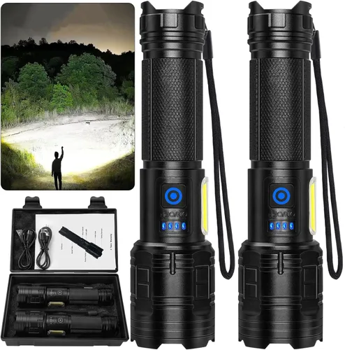 Miniatura 8 de Paquete de 3 linternas recargables de 990,000 lúmenes altos, linternas LED superbrillantes, 5 modos de enfoque ajustable, IPX7 impermeable, potente