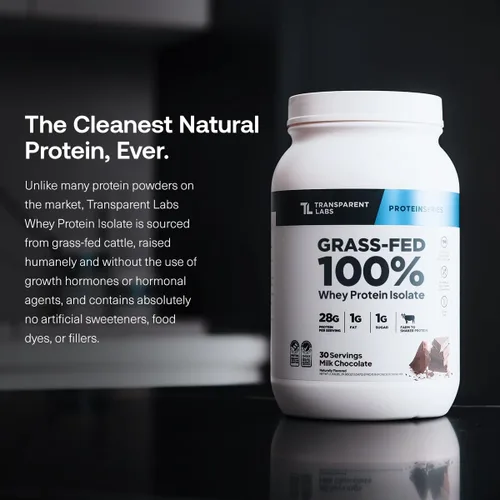 Miniatura 2 de Transparent Labs Aislado de proteína de suero de leche alimentado con pasto, sabor natural, sin gluten, proteína de suero en polvo con 0.99 oz