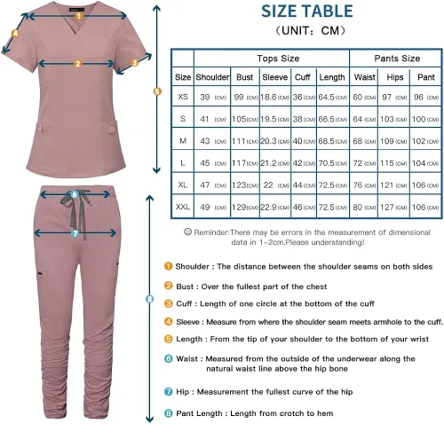 Miniatura 7 de niaahinn Conjunto de uniforme médico para mujer camiseta clásica con cuello en V y bolsillo y pantalones deportivos