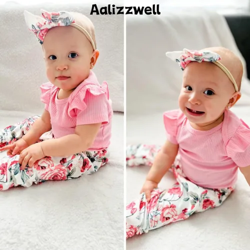Miniatura 2 de Aalizzwell Conjunto de pantalones de canalé para bebés y niñas