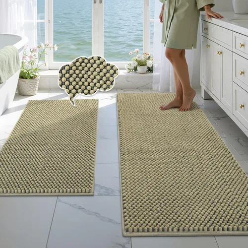 Miniatura 13 de BSICPRO Juego de alfombras de baño 2 piezas - Tapetes de baño de chenilla antideslizantes - Gruesa y suave alfombra absorbente de salvia para baño