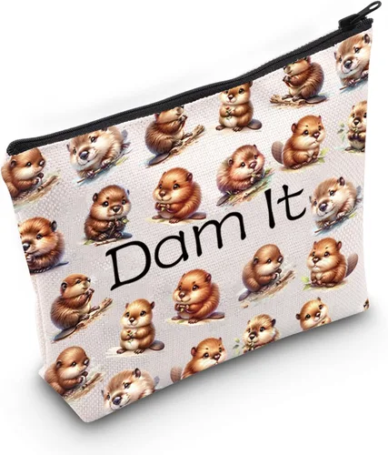 Miniatura 8 de JXGZSO Bolsa de cosméticos de castor divertido Beaver Lover, regalo para amantes del roedor, bolsa de maquillaje, Con la leyenda "Dam It