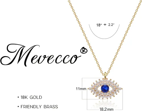 Miniatura 6 de MEVECCO Collar Delicado de Oro con Ojo Turco para Mujeres Chapado en Oro 18K Lindo Delicado Solitario Circonita Cúbica Boho Protección Ojo Turco