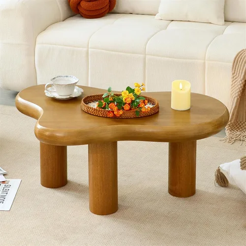 Miniatura 11 de Mesa de Centro Nube de 34"(L), Mesa de Centro de Madera Moderna para Sala de Estar, Mesas Centrales de Acento Únicas con 3 Patas, Mesas de Té