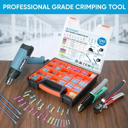 Miniatura 5 de TICONN 1250 piezas de conectores de cables con funda termorretráctil, kit de terminales eléctricos impermeables para uso automotriz y marino