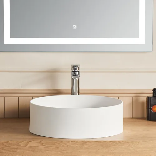 Miniatura 2 de Cpingao Lavabo de Recipiente Redondo de Baño de 17.7 Pulgadas, Lavabo Circular Sobre Encimera de Piedra Mate Moderno Lavabo de Arte para Gabinete