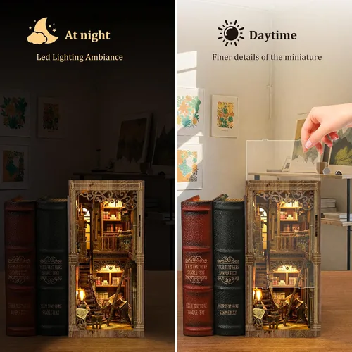 Miniatura 3 de SUNNINO Kit de Rincón de Libros - Kit de Casa de Muñecas en Miniatura DIY, Rompecabezas 3D de Madera con Luz LED, Kits de Rincón de Libros