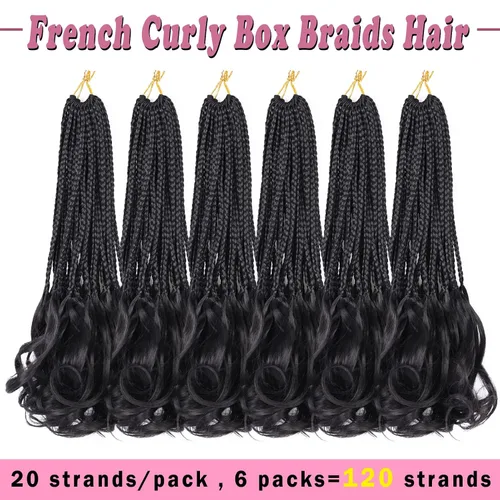Miniatura 3 de Trenzas de ganchillo rizadas francesas de 14 pulgadas, 6 paquetes de trenzas caja con extremos rizados, trenzas de caja diosa, cabello trenzado #1B