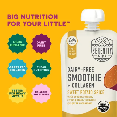 Miniatura 4 de Serenity Kids Alimento para bebés sin lácteos sin lácteos, orgánico por la USDA, proteína de colágeno alimentada con pasto, bolsa de 3.5 onzas sin
