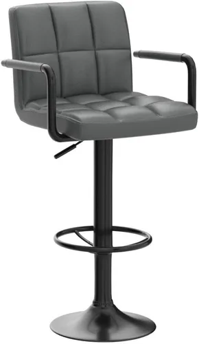 Miniatura 4 de Leopard Taburetes de bar ajustables con reposabrazos, respaldo cuadrado, doble costura giratoria con taburete trasero, juego de 2 (gris)