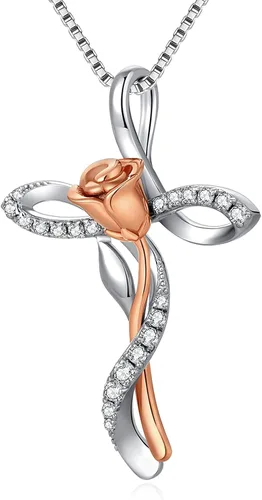 ZDaoBen Star Cross Necklace Angel Wing Infinity Cross Pendant 925 Sterling Silver CZ Diamond Cross Necklace Women Birthstone Cubic Zirconia Cross