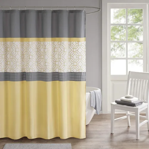 Miniatura 8 de 510 DESIGN Cortina de ducha, diseño bordado geométrico texturizado con forro integrado, decoración moderna de baño de mediados de siglo, lavable a