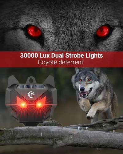 Miniatura 2 de Luces solares de depredador disuasorio de coyote - Repelente nocturno de animales con luces LED intermitentes rojas para gallinero, patio y jardín