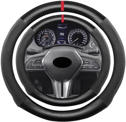 Miniatura 41 de Funda de volante de ante con fibra de carbono de K LAKEY, compatible con Porsche 718 Boxster Cayman 911 Panamera Macan Cayenne de 15 pulgadas, cuero
