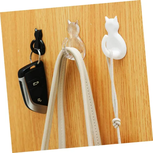 Miniatura 9 de 4 ganchos de cola de gato negros – Ganchos adhesivos de montaje en pared para llaves, abrigos, bolsas y toallas – Bonitos ganchos decorativos