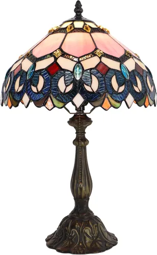 Miniatura 8 de Tiffany Lamp Stained Glass Table Lamp Bedside Reading Light W12H19 Inches (Sea Blue Dragonfly Style)