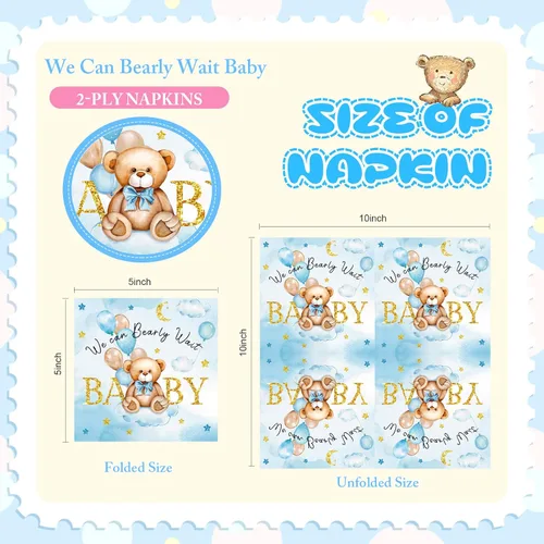 Miniatura 4 de Crtiin 100 servilletas de baby shower con texto en inglés «We Can Bearly Wait», decoraciones de baby shower para niños, servilletas de regalo