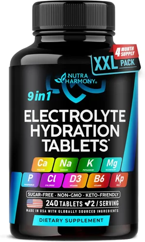 Miniatura 11 de Electrolitos - Tabletas de electrolitos con magnesio, sodio, potasio, cloruro, vitaminas D3 y B6, polvo de alga Kelp - Pastillas de sal - Fabricadas