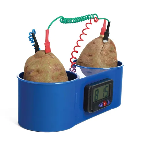 American Educational - Reloj de plástico azul con dos patatas, 8-1/2 pulgadas de largo x 3-1/2 pulgadas de ancho x 2-3/4 pulgadas de alto