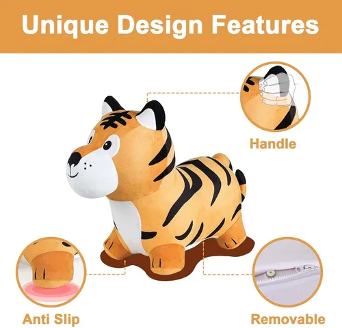 Miniatura 3 de iPlay, iLearn Saltarin Amigos Tigre, Caballo Saltarín para Niños Pequeños, Juguetes de Felpa para Montar y Saltar con Bomba, Jinete Inflable