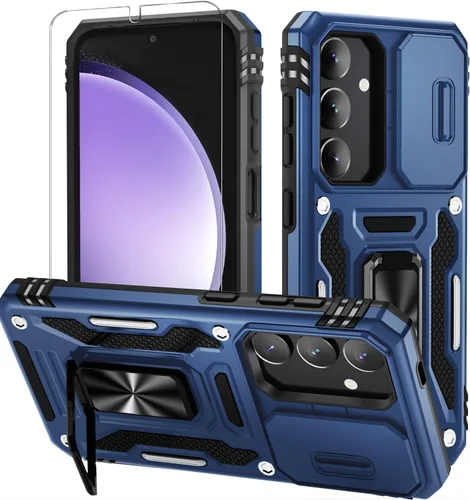 WRJ Funda para Samsung Galaxy S25/Galaxy S24 con cubierta deslizante para cámara y protector de pantalla, protección de grado militar [soporte de