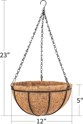 Miniatura 2 de Wizdar 2 macetas colgantes de metal con forro de fibra de coco de 12 pulgadas, soporte redondo de alambre para plantas, decoración de porche, maceta