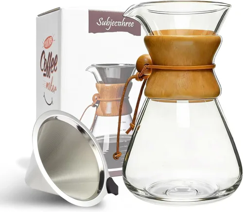 Miniatura 8 de Subjectthree - Juego de cafetera de vidrio para verter sobre 6 tazas con filtro reutilizable, fácil de limpiar para camping, oficina, cafeterías