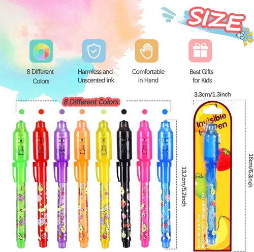 Miniatura 2 de TAFULOR Bolígrafo de tinta invisible para niños, recuerdos de fiesta de cumpleaños para niñas y niños, bolígrafos espía con luz UV, marcadores