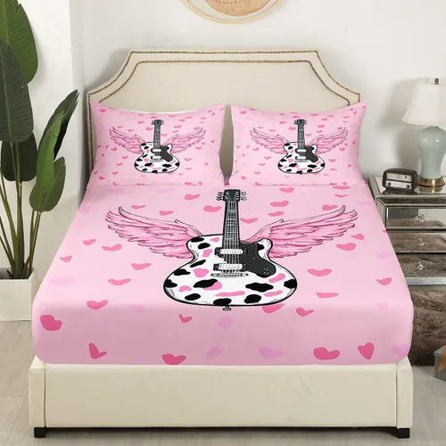Miniatura 18 de Castle Fairy Juego de sábanas de botas de vaquero, tamaño individual, juego de ropa de cama de guitarra musical bohemia de 3 piezas para niños