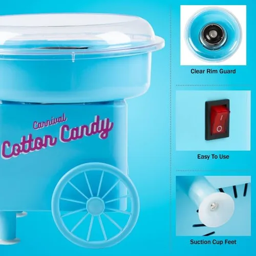 Miniatura 3 de Mini máquina de algodón de azúcar para encimera con cuchara de azúcar y 10 palitos para servir, máquina para hacer dulces en el hogar, carnaval, Azul