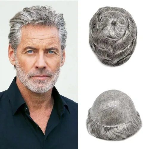 Miniatura 8 de Toupee - Sistema de reemplazo de cabello de polietileno completo para hombre, cabello humano europeo para hombre, tupé de 0.004 in, piel duradera