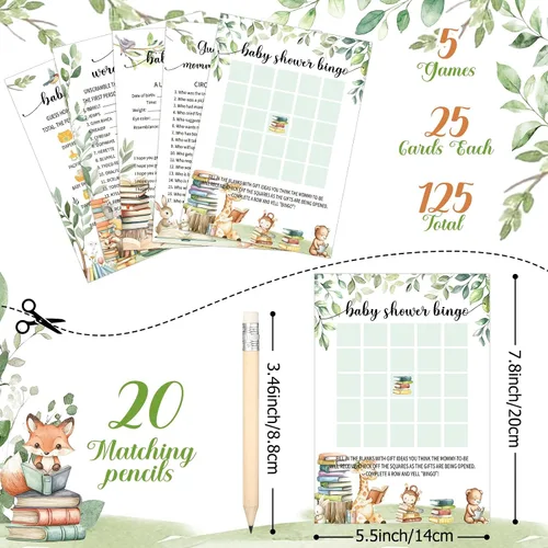Miniatura 4 de Yinder 145 tarjetas de actividades para juegos de baby shower con 20 lápices, incluye descripción de bingo para bebés y deseos, adivina quién es