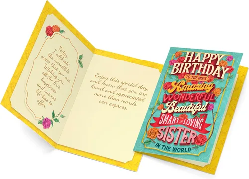 Miniatura 3 de Prime Greetings Tarjeta de cumpleaños para hermana, hecha en Estados Unidos, ecológica, tarjeta gruesa con sobre de primera calidad de 5 x 7.75