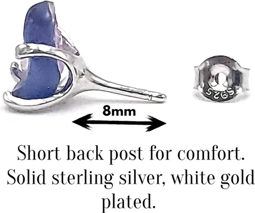 Miniatura 93 de Natural raw gemstone stud earrings with white gold over 925 sterling silver, 6 to 7mm rough genuine quality birthstone gift for her, Uniquelan