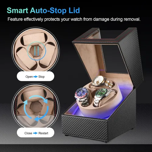Miniatura 4 de Bobinador de relojes Anyasun para relojes automáticos, caja de bobinador de 3 relojes con pantalla LED, motor japonés ultra silencioso, 4 modos