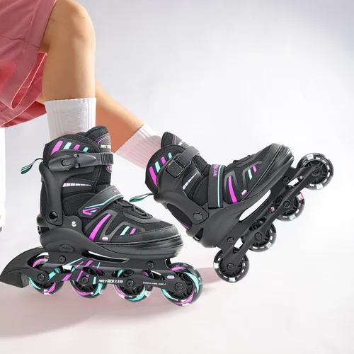 Miniatura 3 de METROLLER Patines en línea ajustables para niñas y niños con ruedas iluminadas, patines en línea para niños y jóvenes, cuchillas divertidas