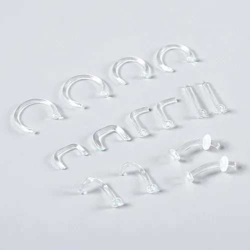 Miniatura 3 de Juego de 14 retenedores de cristal para el trabajo, deportes, cirugía, hipoalergénico, estilo mixto, anillos transparentes para labios, nariz