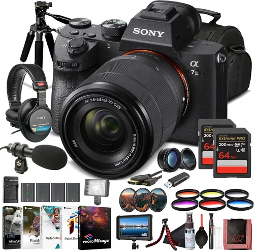 Sony α7 III Kit de cámara sin espejo de marco completo con lente OSS de 1.102-2.756 in (ILCE-7M3K/B) - Sensor de 24.2 MP | Video HDR 4K |