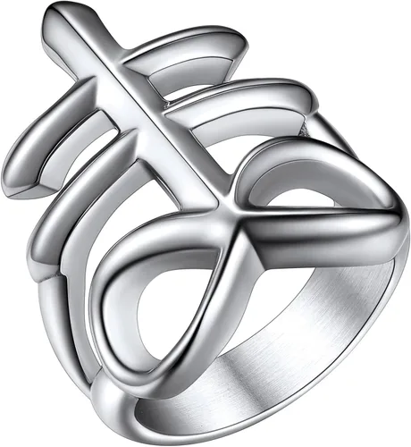 FaithHeart Anillos de cruz de Satán Leviathan para hombre, acero sin estátula para la iglesia satánica, joyería de motociclista, anillos