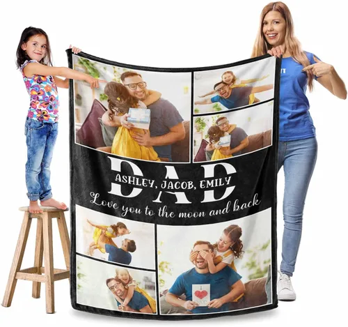 Miniatura 26 de Manta personalizada para el Día del Padre, regalos para papá, mantas personalizadas con fotos, mantas personalizadas de collage de fotos, manta suave