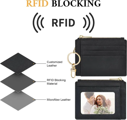 Miniatura 5 de Sodsay Estuche para tarjetas, cartera delgada con bolsillo frontal, para mujer, sujetatarjetas con llavero