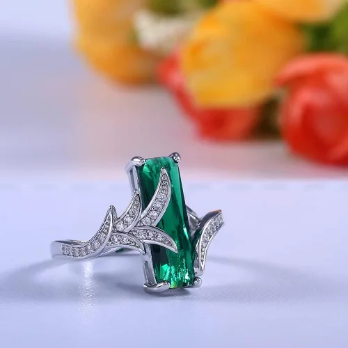 Miniatura 2 de Anillo de plata de ley 925 para mujer, con incrustaciones de topacio cuadrado, circonita y esmeralda, anillo de compromiso con piedras preciosas