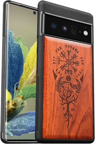 Miniatura 12 de Carveit Funda de madera para Pixel 6 Pro [madera real y TPU suave] a prueba de golpes, híbrida, cubierta de madera única y elegante compatible