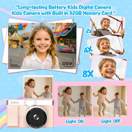Miniatura 8 de Cámara digital para niños con pantalla abatible de 180°, tarjeta de memoria de 32 GB, cámaras digitales de apuntar y disparar HD de 1080P