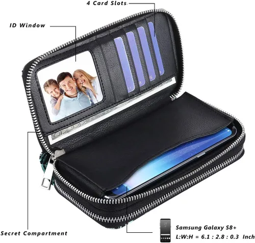 Miniatura 5 de HAWEE - Cartera para teléfono celular, con dos cierres y correa larga extraíble para la muñeca, para mujer
