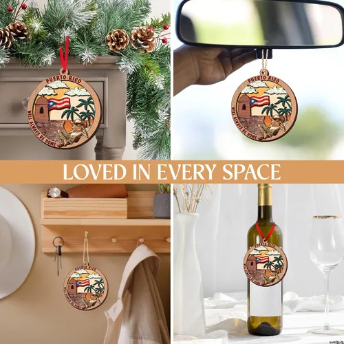 Miniatura 3 de FLAGWIX Regalos de Navidad de Puerto Rico para mujeres y hombres, adornos de madera 2025 para decoración de árboles, adorno de Navidad de Puerto