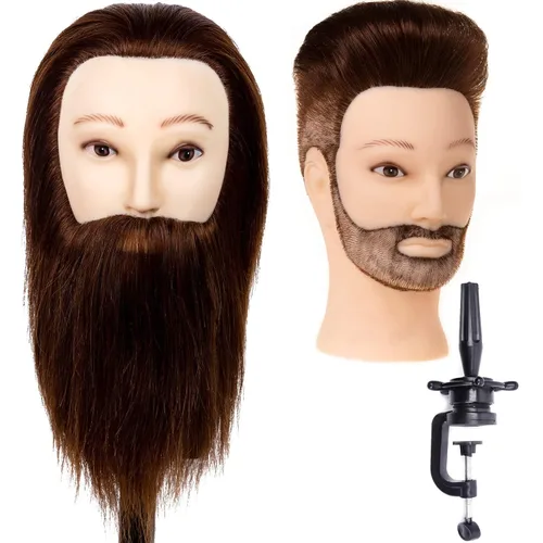 Stancia Cabeza de maniquí masculino, cabeza de entrenamiento con cabello 100% humano, cabeza de maniquí de peluquero de 14 pulgadas, cabeza de